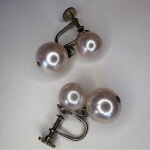 Vintage Double Pearl Screw-Back Earrings